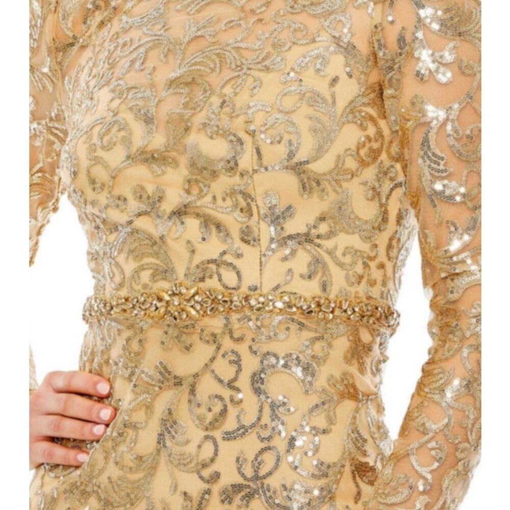 Mac Duggal Embellised Gold Long Sleeve MOB Prom Maxi Gown Plus Size 20 68011 New - Picture 4 of 9